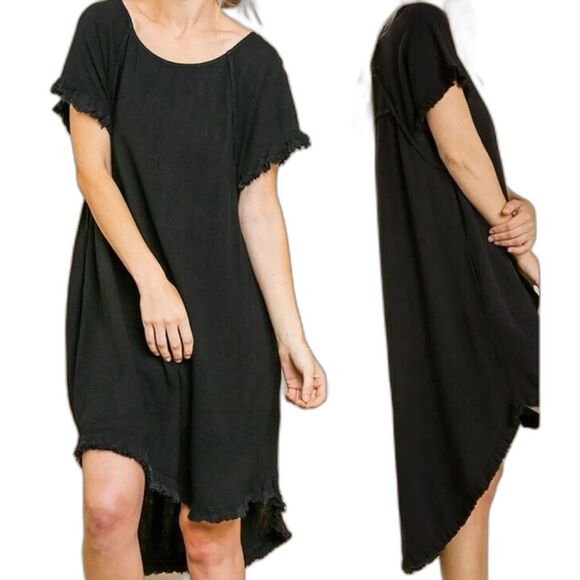 Umgee Linen Blend Boho Beachy High Low Frayed Hem Spring Summer Dress Size Small - Picture 3 of 13
